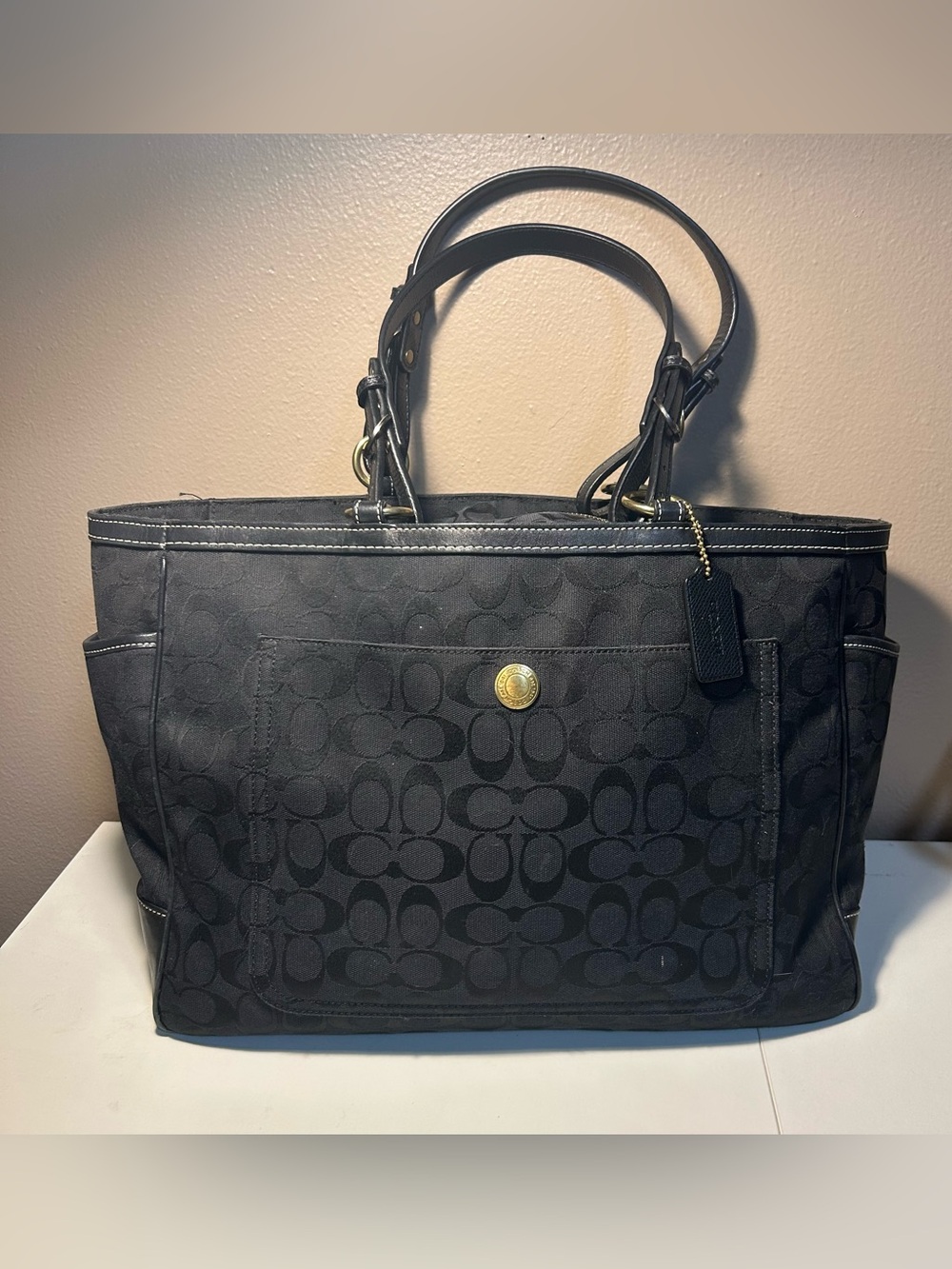 Coach Black Signature Jacquard Tote Carryall Diaper Bag 10841 not original handl